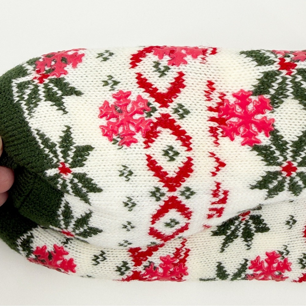 Happy Holidays Sherpa Lined Lounge Sock Women 9-11 Cozy Christmas Deer Snowflake - Picture 10 of 12